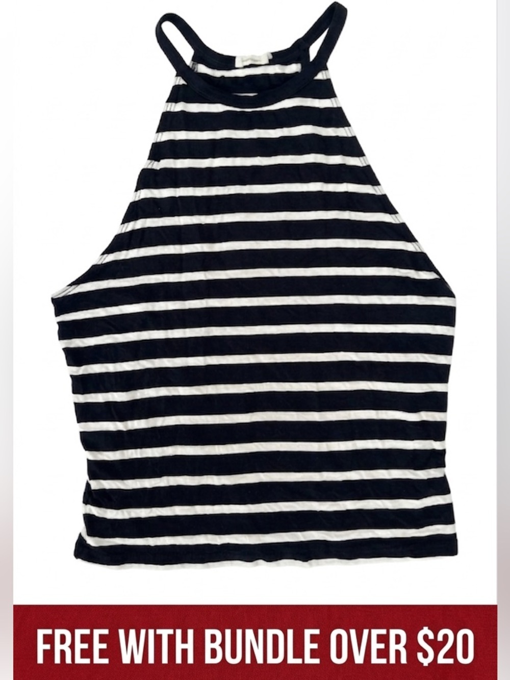 FREE WITH BUNDLE OVER $20 Women’s White & Navy Striped Halter Neck Top Size M